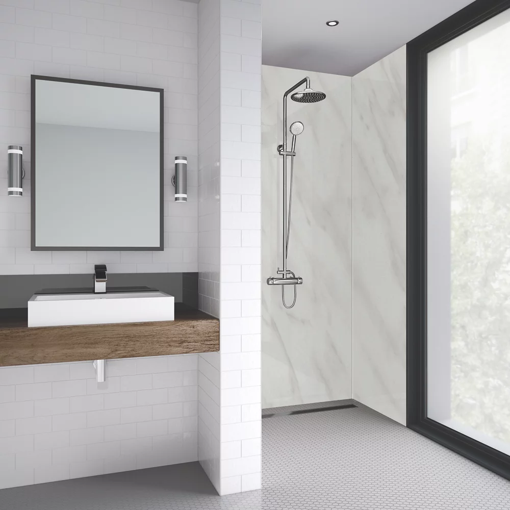 Splashwall Laminate Panel Gloss Carrara 600 X 2440 X 11mm 1 Splashwall Laminate Panel Gloss Carrara 600 X 2440 X 11mm