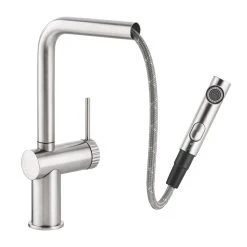 Abode Fraction Pull-Out Spray Mono Mixer Kitchen Tap Brushed Nickel