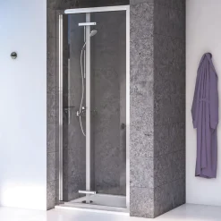 Aqualux Edge 8 Semi-Frameless Square Bi-Fold Shower Door Polished Silver 760 X 2000mm