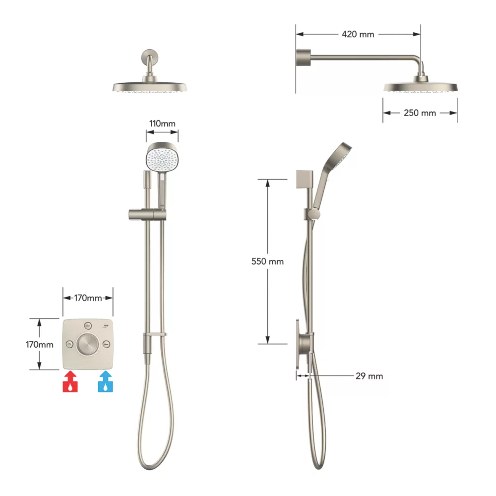 Mira Evoco Rear-Fed Concealed Brushed Nickel Thermostatic Built-In Mixer Shower & Bath Fill - Image 4