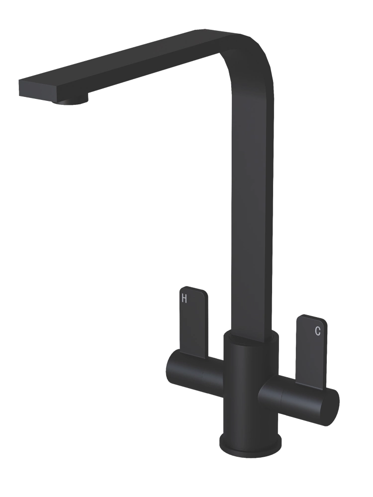 ETAL Stroud Twin Lever Kitchen Mixer Tap Matt Black