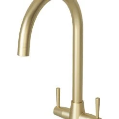 ETAL Wick Twin Lever Kitchen Mixer Tap Brushed Brass