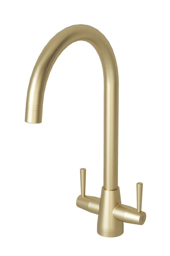 ETAL Wick Twin Lever Kitchen Mixer Tap Brushed Brass
