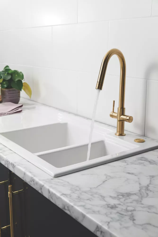 Clearwater Topaz J-Spout Monobloc Mixer Tap Brushed Brass PVD - Image 3