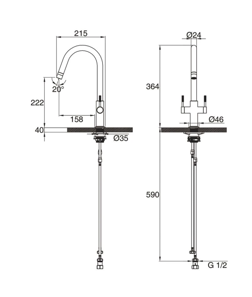 Clearwater Topaz J-Spout Monobloc Mixer Tap Brushed Brass PVD - Image 5