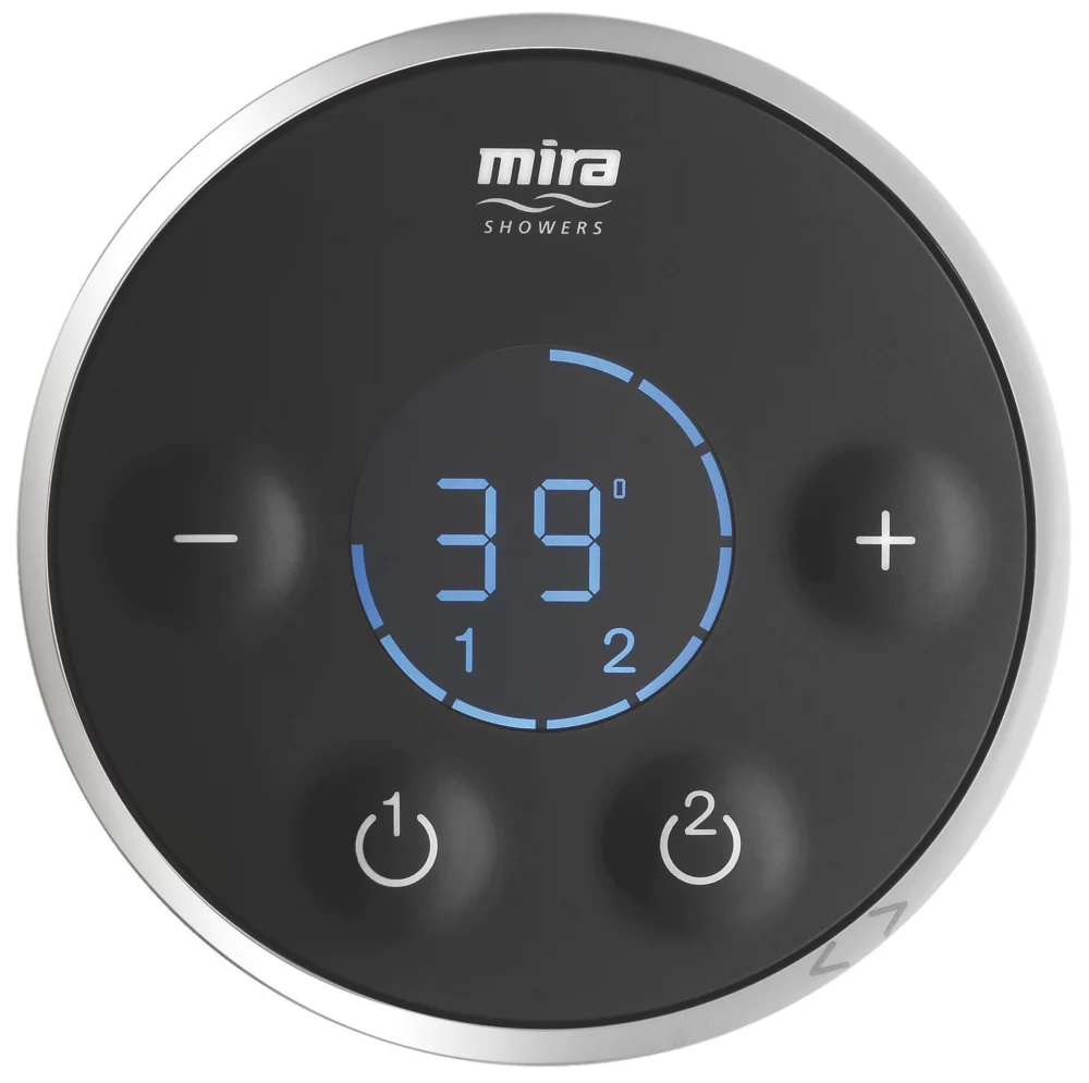 Mira Platinum Dual Gravity-Pumped Rear-Fed Dual Outlet Black / Chrome Thermostatic Wireless Digital Mixer Shower - Image 2