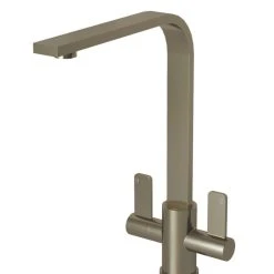 ETAL Stroud Twin Lever Kitchen Mixer Tap Brushed Steel