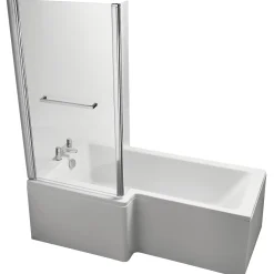 Ideal Standard Giovo Cube L-Shape Shower Bath Left-Hand Acrylic No Tap Holes 1700mm