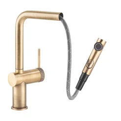Abode Fraction Pull-Out Spray Mono Mixer Kitchen Tap Antique Brass