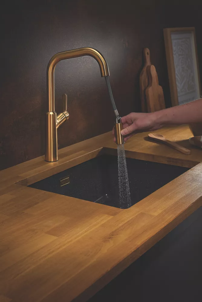 Clearwater Santor SAN20CP Single Lever Tap With Twin Spray Pull-Out Brushed Brass PVD - Image 4