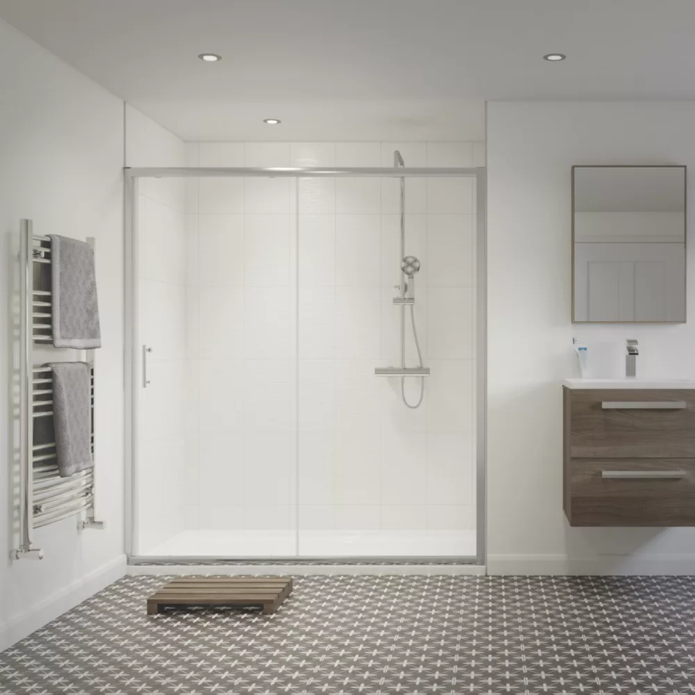 Essentials Framed Rectangular Sliding Shower Door Polished Silver 1200 X 1850mm