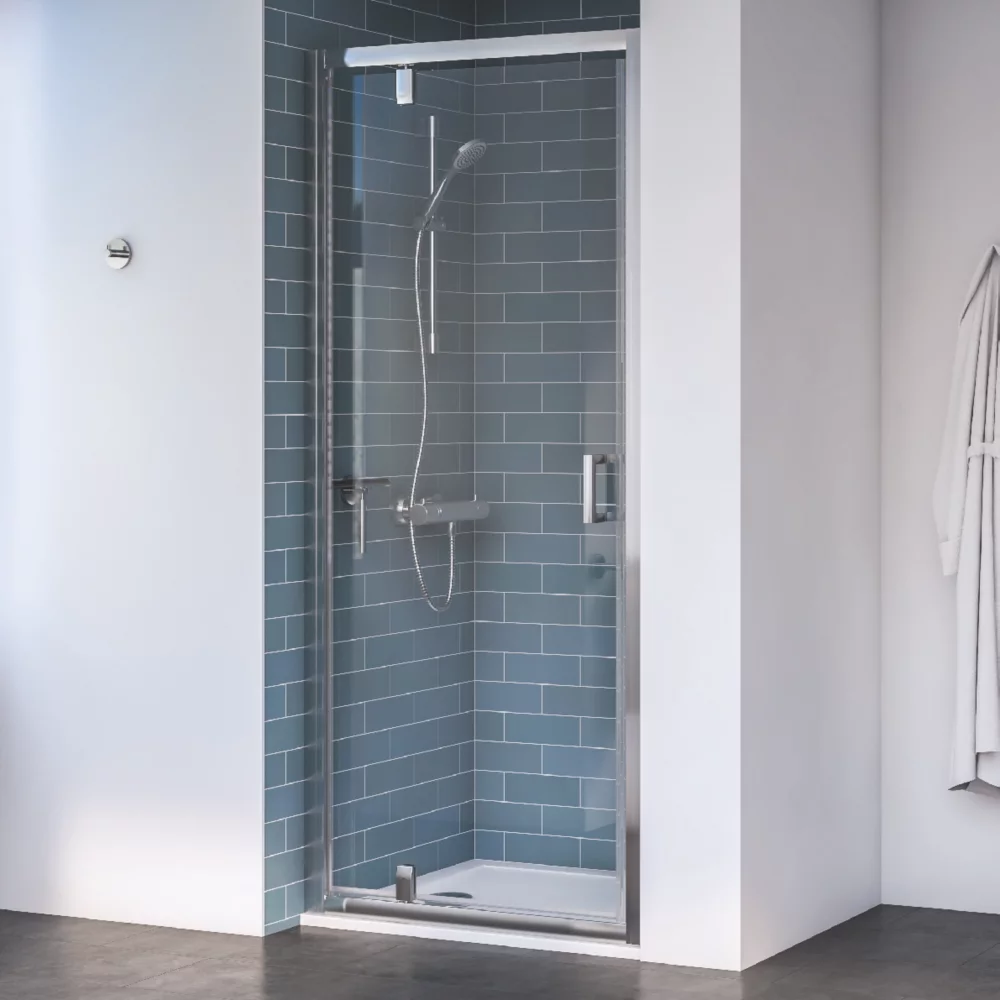 Aqualux Edge 8 Semi-Frameless Square Pivot Shower Door Polished Silver 760 X 2000mm