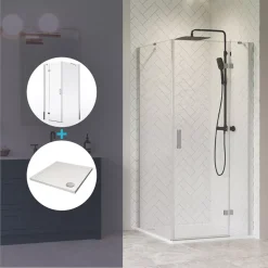 Aqualux Aquarius 6 Frameless Square Shower Enclosure & Tray Reversible Left/Right Opening Chrome 800 X 800 X 1900mm