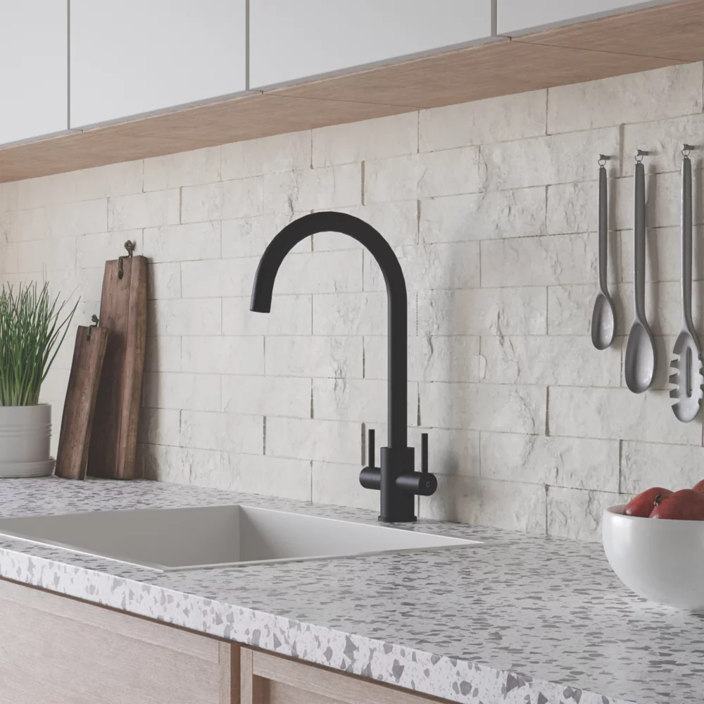 ETAL Dart Twin Lever Kitchen Mixer Tap Matt Black - Image 2
