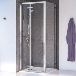 Aqualux Edge 8 Semi-Frameless Square Shower Enclosure Reversible Left/Right Opening Polished Silver 900 X 900 X 2000mm
