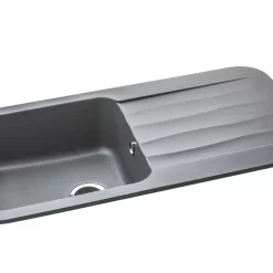Abode Dune 1 Bowl Granite Composite Kitchen Sink Grey Metallic Reversible 1000 X 500mm