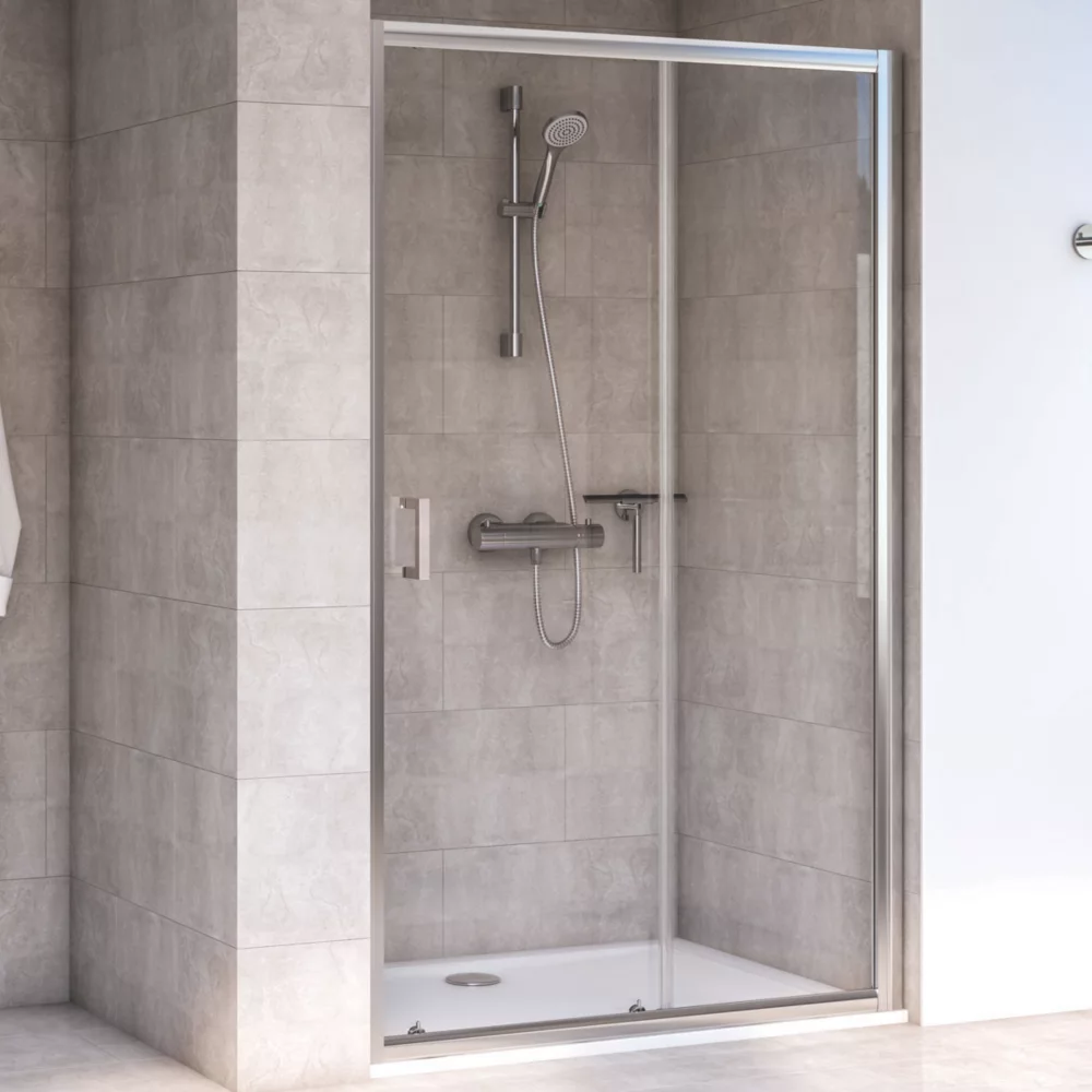 Aqualux Edge 6 Semi-Frameless Rectangular Sliding Shower Door Polished Silver 1400 X 1900mm