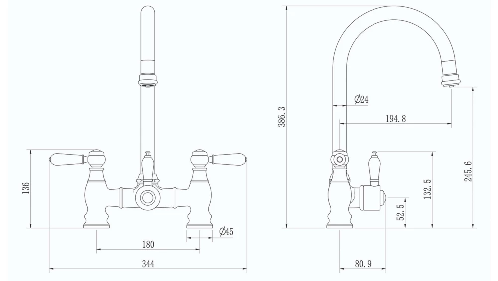 ETAL Traditional Bridge 3-in-1 Hot Water Kitchen Tap Matt Black - Image 4