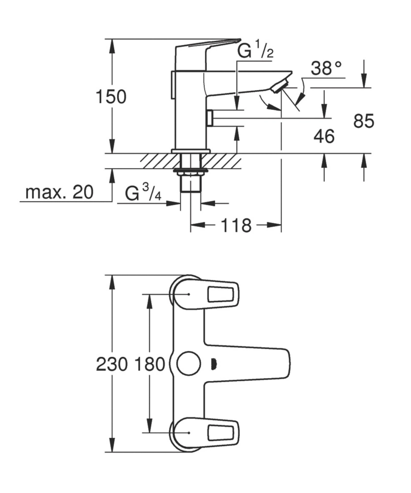 Grohe Start Loop Deck-Mounted Bath/Shower Mixer - Image 3