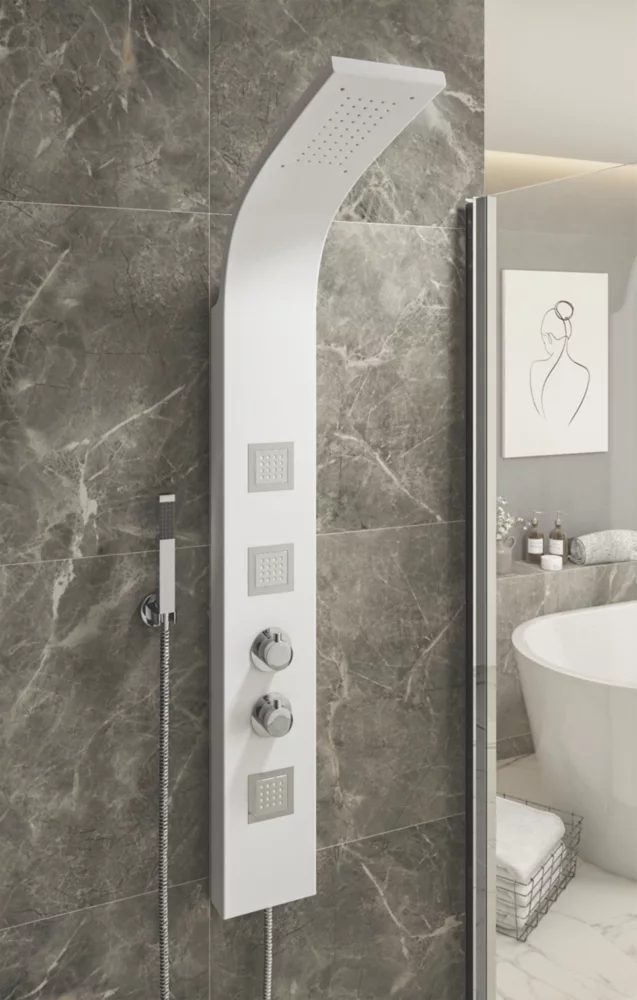 ETAL Luna Rear-Fed Matt White Thermostatic Panel Shower - Image 2