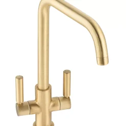 Abode Globe Quad Dual-Lever Mono Mixer Kitchen Tap Brushed Brass