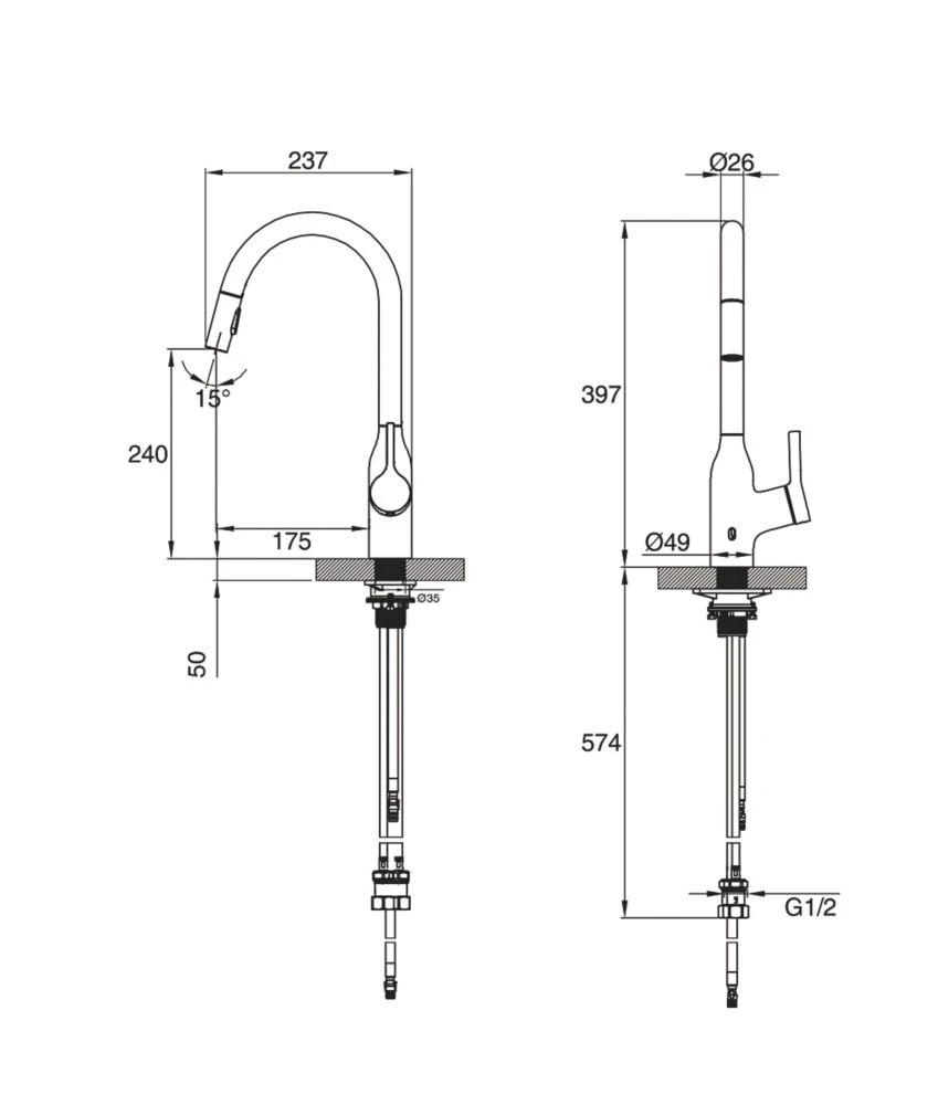 Clearwater Amelio AML10BB Battery-Powered Sensor Tap With Twin Spray Pull-Out Brushed Brass PVD - Image 5