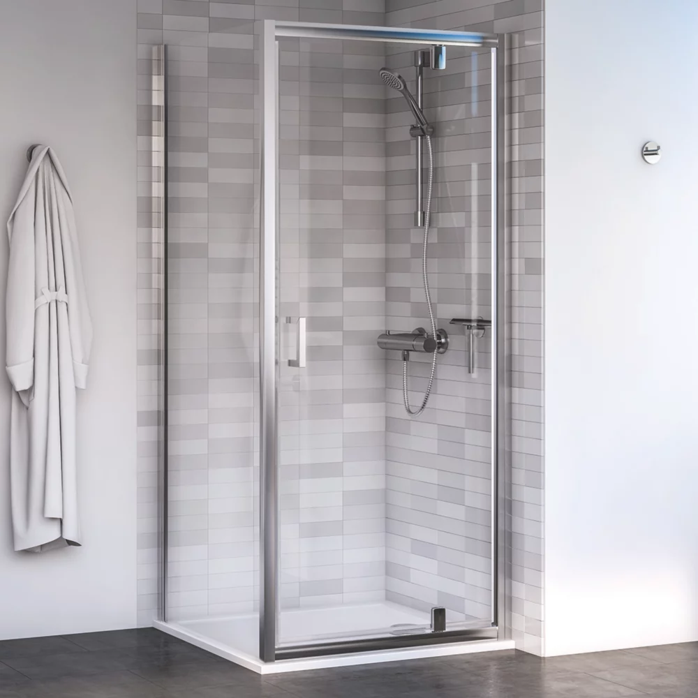Aqualux Edge 6 Semi-Frameless Square Shower Enclosure LH/RH Polished Silver 900 X 900 X 1900mm