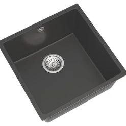 ETAL Comite 1 Bowl Granite Composite Kitchen Sink Gloss Black 440 X 440mm