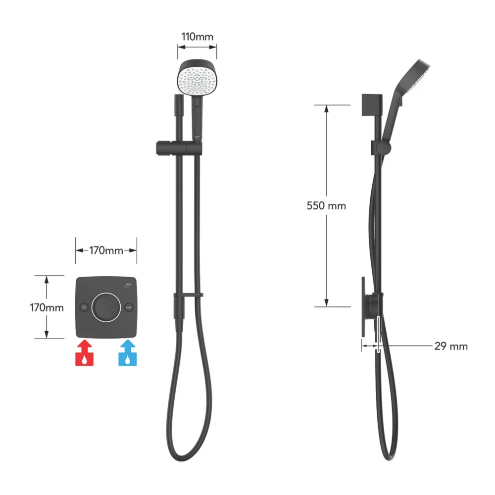 Mira Evoco Rear-Fed Concealed Matt Black Thermostatic Built-In Mixer Shower & Bath Fill - Image 4