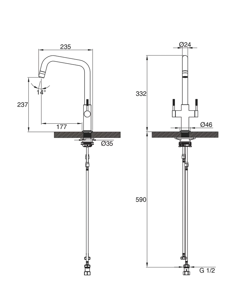 Clearwater Topaz U-Spout Monobloc Mixer Tap Brushed Brass PVD - Image 4