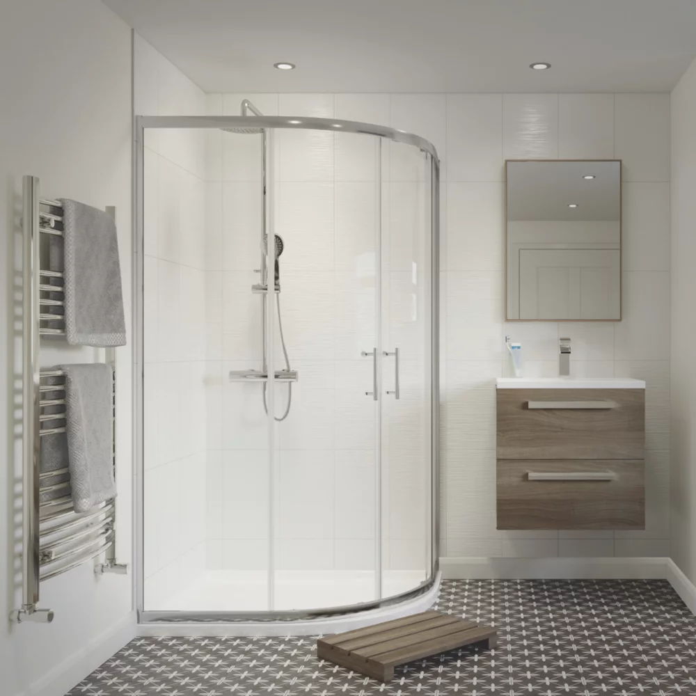 Essentials Framed Offset Quadrant Shower Enclosure Left & Right-Hand Opening Polished Silver-Effect/Clear 1200 X 800 X 1850mm