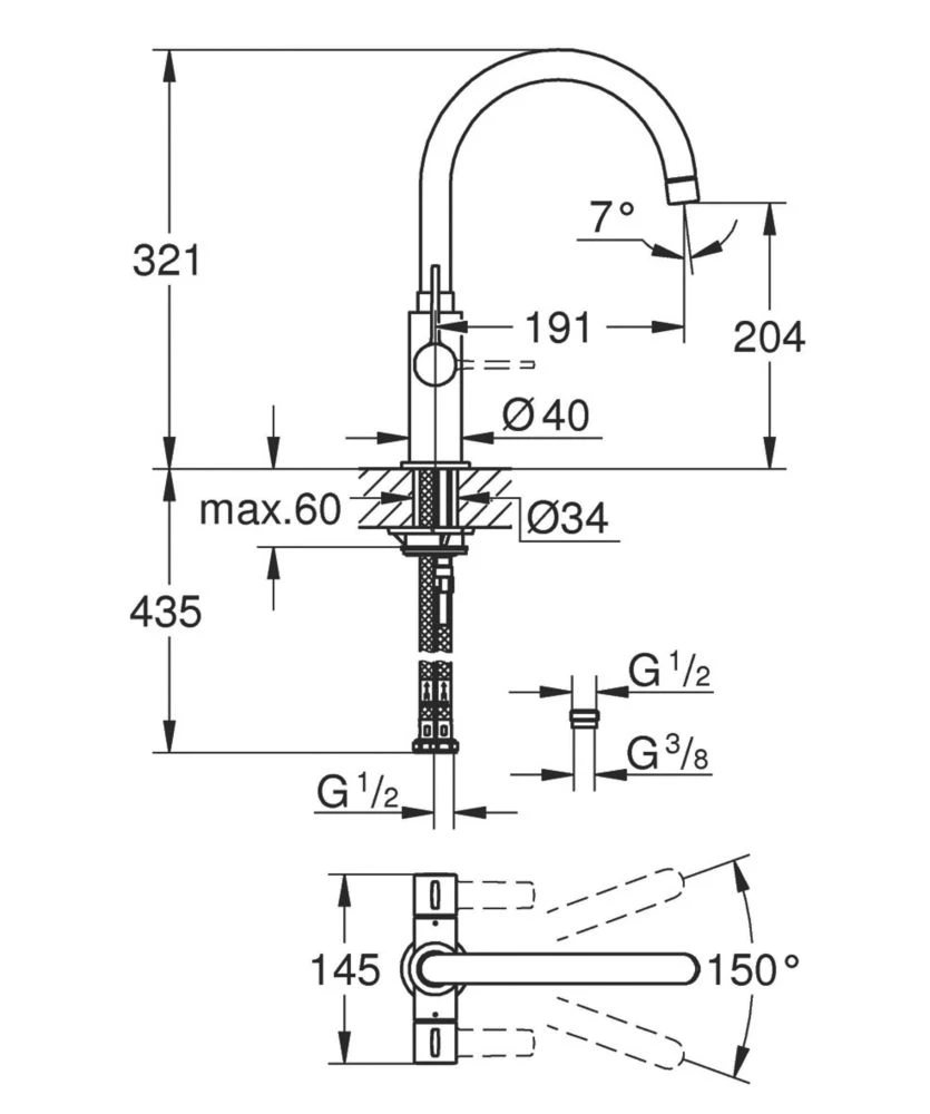 Grohe Start Twin Lever Mono Mixer Chrome - Image 5