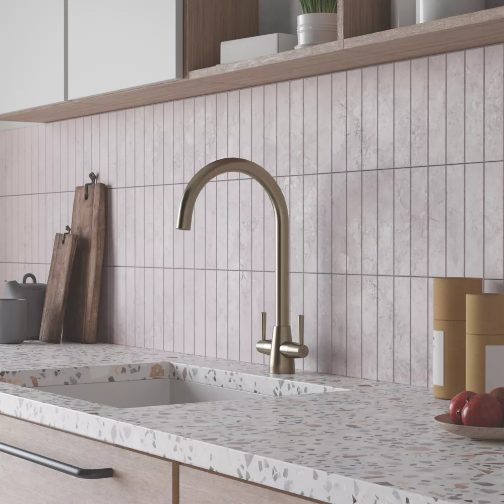 ETAL Wick Twin Lever Kitchen Mixer Tap Brushed Steel - Image 2