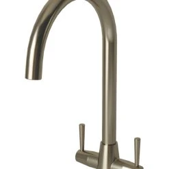 ETAL Wick Twin Lever Kitchen Mixer Tap Brushed Steel