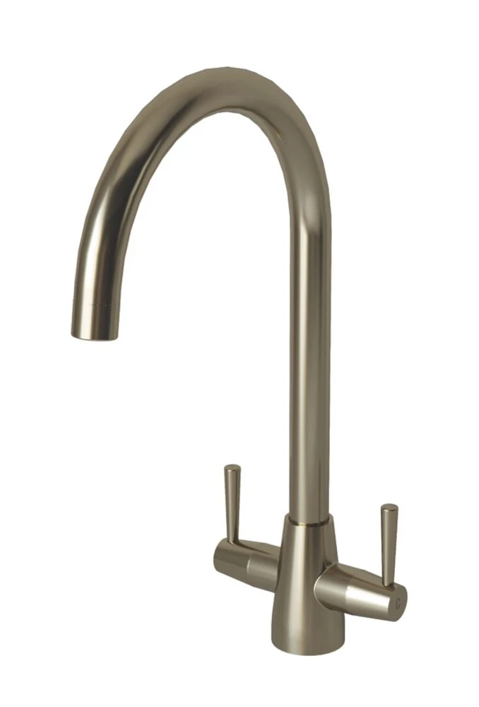 ETAL Wick Twin Lever Kitchen Mixer Tap Brushed Steel