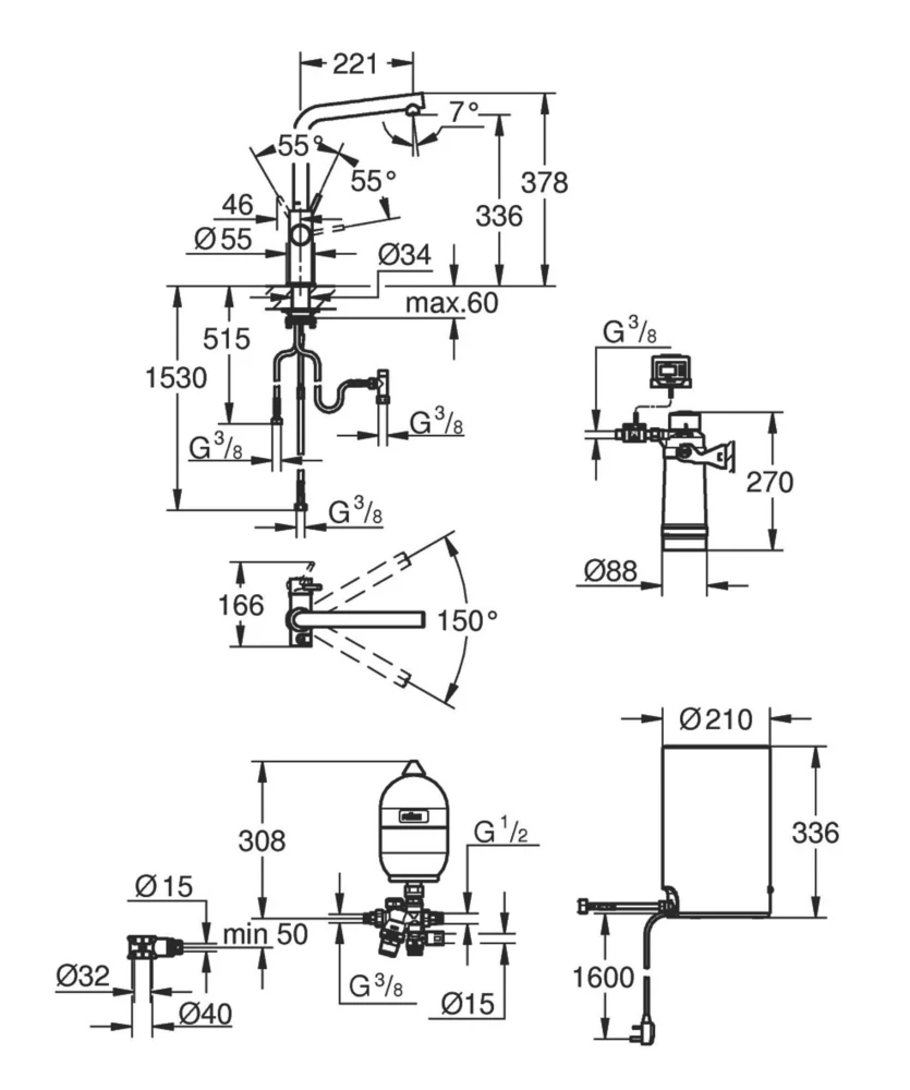 Grohe Red Duo L Spout Instant Hot Water Kitchen Tap Chrome - Image 5