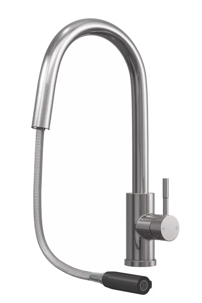 ETAL Velia Concealed Pull-Out Kitchen Mixer Tap Brushed Steel - Image 2