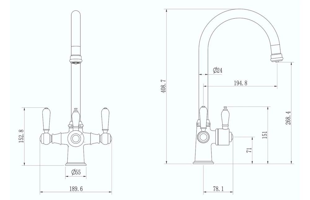 ETAL Traditional Cruciform 3-in-1 Hot Water Kitchen Tap Brushed Brass - Image 4