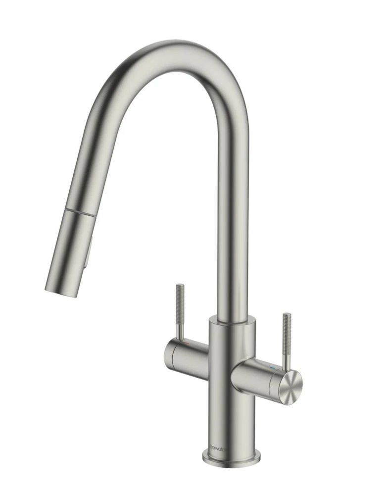 Clearwater Topaz TOP30BN Double Lever Tap With Twin Spray Pull-Out Brushed Nickel PVD