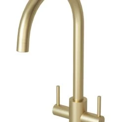 ETAL Dart Twin Lever Kitchen Mixer Tap Brushed Brass