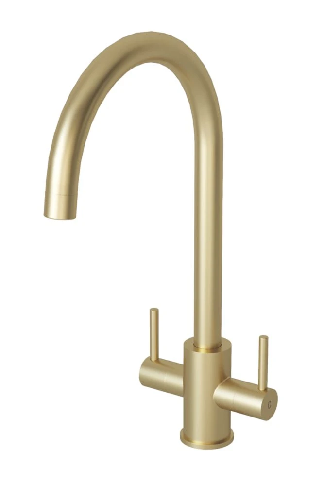 ETAL Dart Twin Lever Kitchen Mixer Tap Brushed Brass