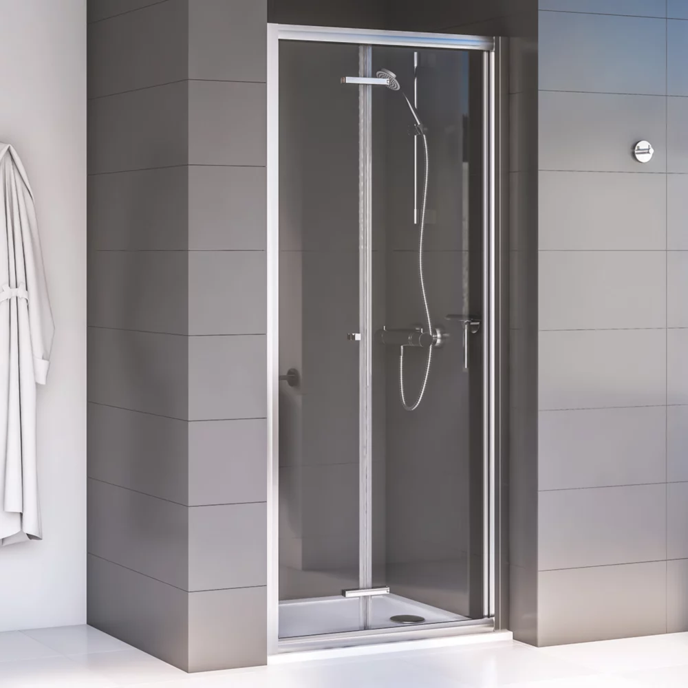 Aqualux Edge 6 Semi-Frameless Square Bi-Fold Shower Door Polished Silver 760 X 1900mm