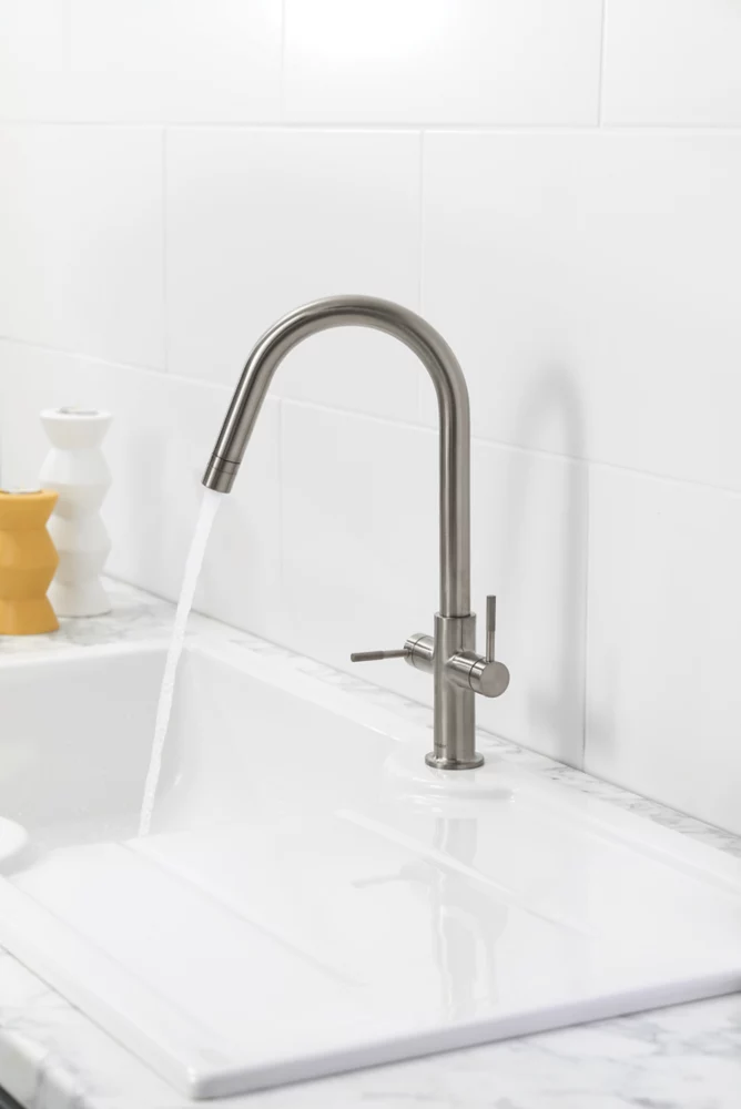 Clearwater Topaz J-Spout Monobloc Mixer Tap Brushed Nickel PVD - Image 3