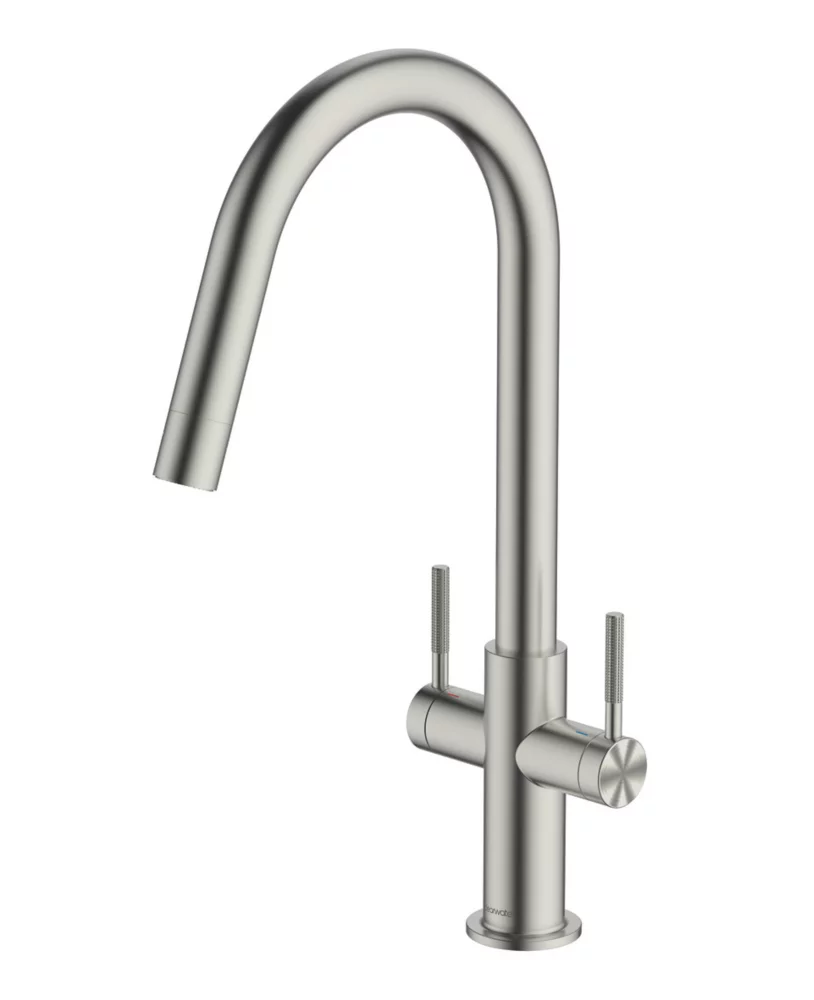 Clearwater Topaz J-Spout Monobloc Mixer Tap Brushed Nickel PVD