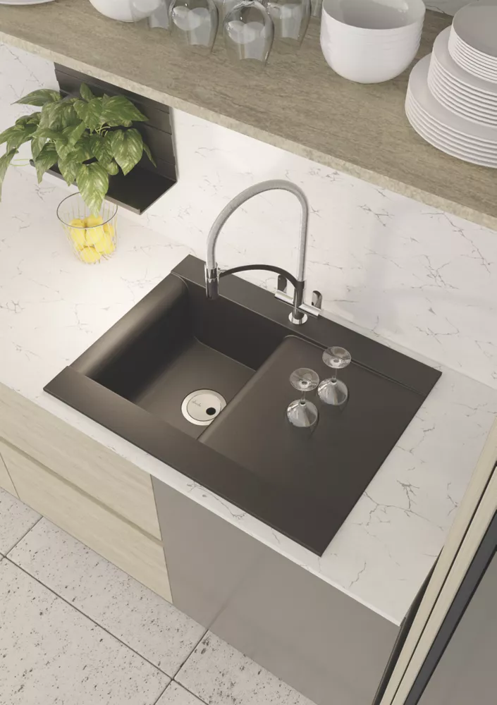 Abode Aspekt 1 Bowl Granite Composite Kitchen Sink Black Metallic Reversible 716 X 500mm - Image 3