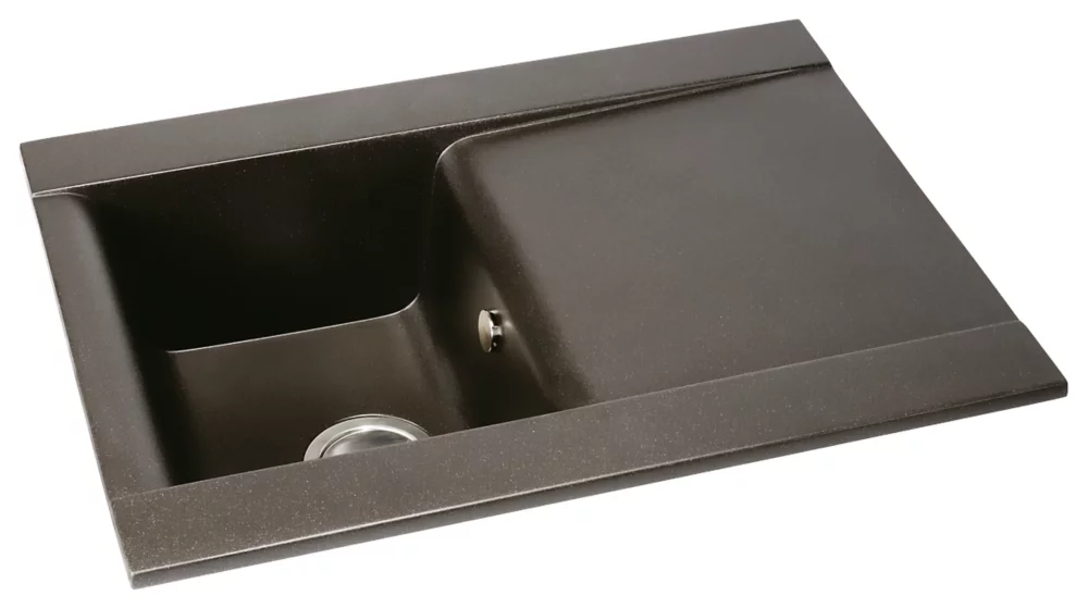 Abode Aspekt 1 Bowl Granite Composite Kitchen Sink Black Metallic Reversible 716 X 500mm